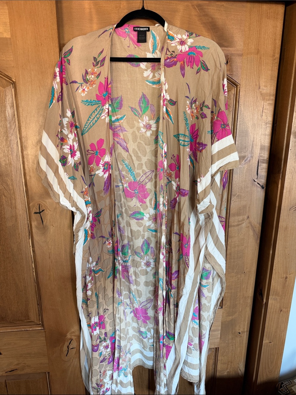 Steve Madden Floral Kimono Tunic in Brown & Pink Size Medium Like New